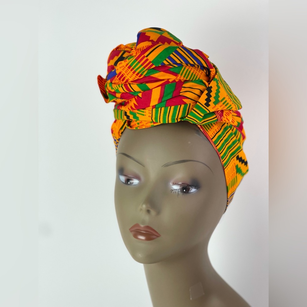 Orange Multicolor African Print Ankara Headwrap